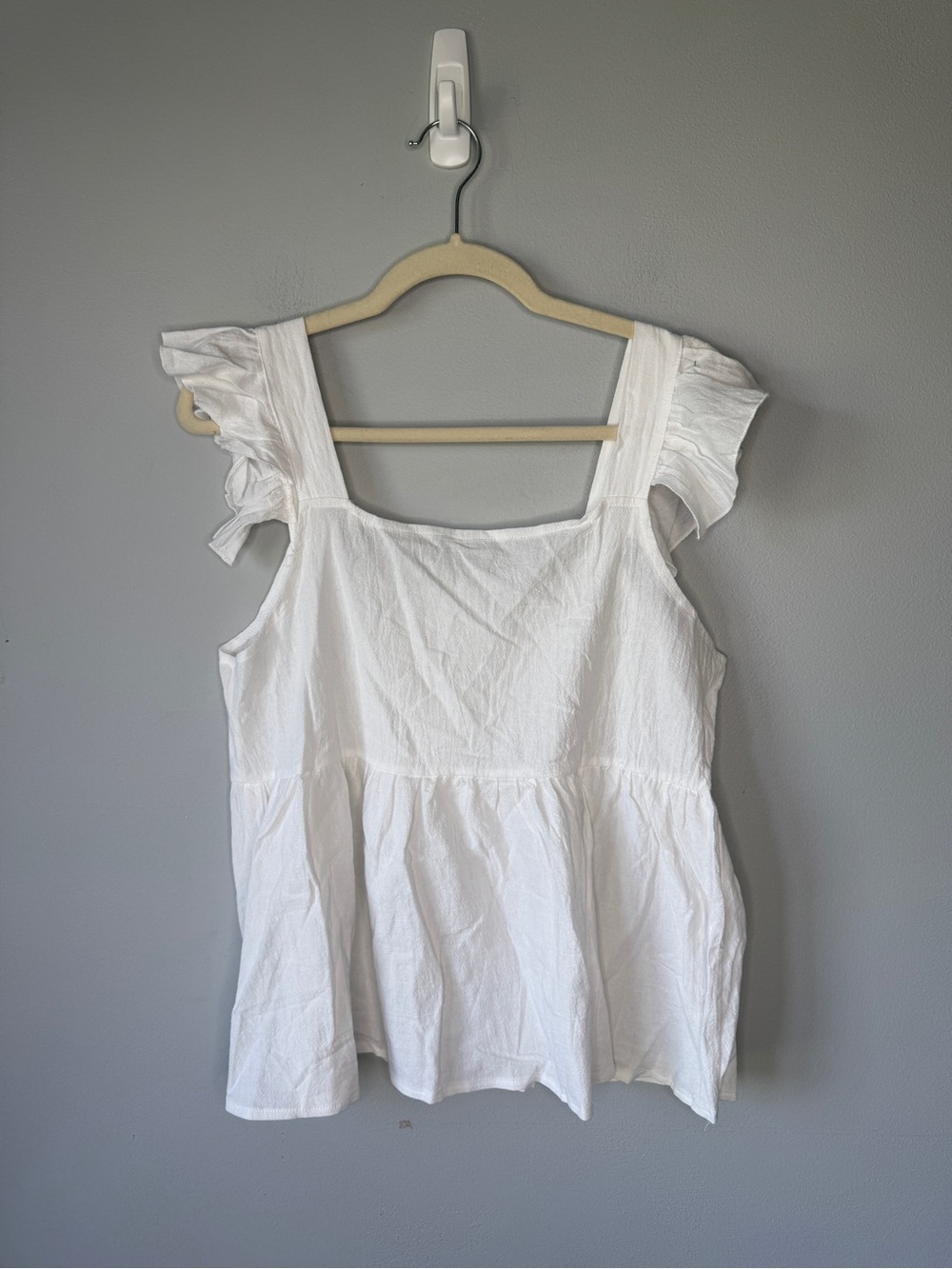Source Unknown White Ruffled Strap Square Neck Camisole